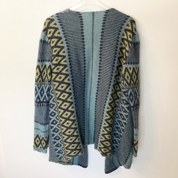 J.Jill Wool and Alpaca Blend Draped Jacquard Open Cardigan - Blue - LT - Picture 5 of 10